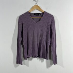 Wainscott Y2K Old Money Preppy Cottagecore Knit V-Neck Sweater Womens Large 90s